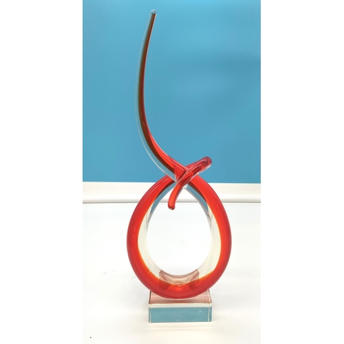 15A - Red/Orange Art Glass Swirl. 36cm high.