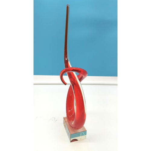 15A - Red/Orange Art Glass Swirl. 36cm high.