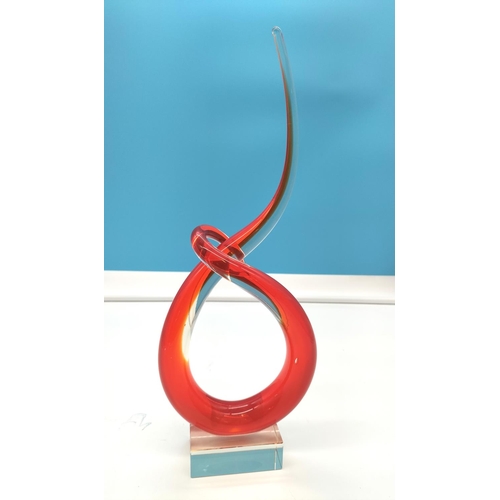 15A - Red/Orange Art Glass Swirl. 36cm high.