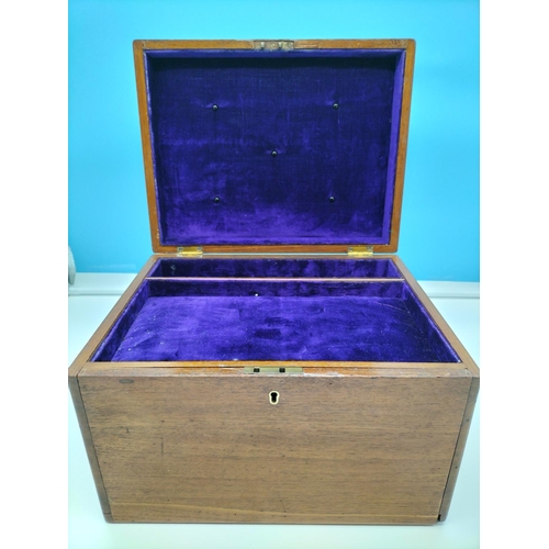 22 - Oak Three Drawer Box with Purple Velvet Lining. 21cm High, 31cm x 24cm.