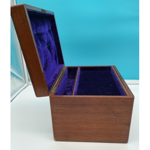 22 - Oak Three Drawer Box with Purple Velvet Lining. 21cm High, 31cm x 24cm.
