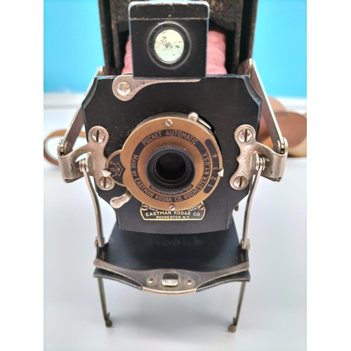 25 - Eastman Kodak Pocket Camera with Maroon Coloured Bellows and Brass Front. Cased.