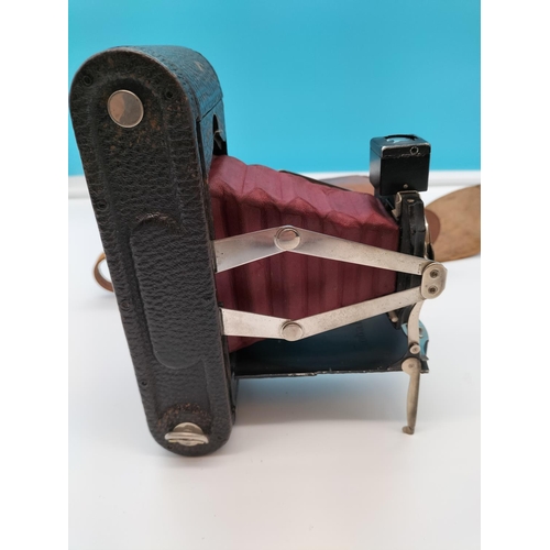 25 - Eastman Kodak Pocket Camera with Maroon Coloured Bellows and Brass Front. Cased.