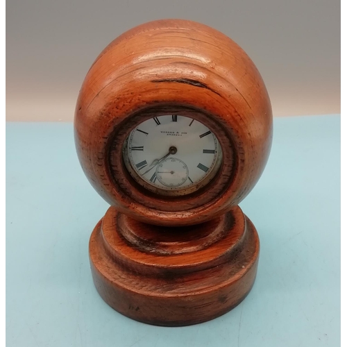 28 - Webber & Sons, Swansea Silver Cased Key Wound Pocket Watch with Oak Watch Stand. W/O. 12cm Tall. Dam... 