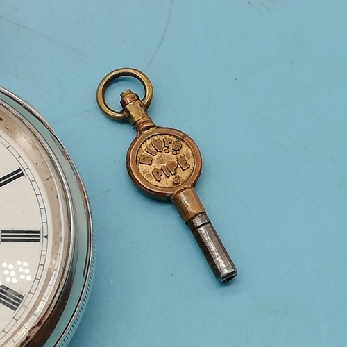 28 - Webber & Sons, Swansea Silver Cased Key Wound Pocket Watch with Oak Watch Stand. W/O. 12cm Tall. Dam... 