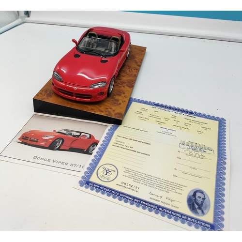3 - Crestley Collections 1:18 Scale Die Cast Model of a Dodge Viper RT/10 with Certificates.