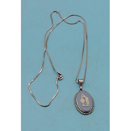 33 - 925 Silver Wedgwood Jasper Pendant and Chain.