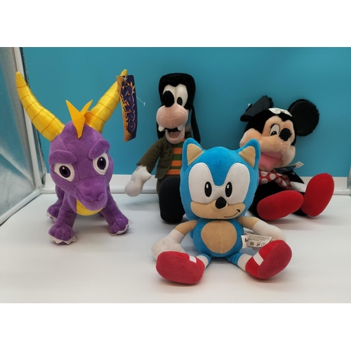693 - New with Tags Soft Plush Toys (4) - Sonic the Hedgehog, Spyro the Dragon, Disney Trick or Treat Fran... 