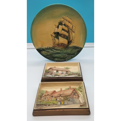 703 - Bossons Large 36.5cm Boxed 'Westward Ho' Wall Plaque plus 'Ann Hathaways Cottage' and 'Old Irish Cot... 