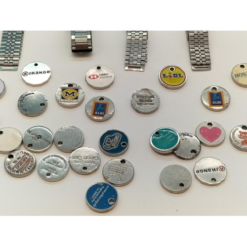 717 - Silver Chain with Taurus Bull Pendant, 4 x Digital Watches and Quantity of Shopping Trolley Tokens.