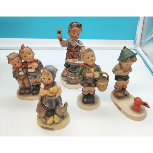 728 - Goebel Hummel Figures (4) including 12cm 'Sensitive Hunter' TMK3, 'Max and Moritz' TMK2, 'Feeding Ti... 