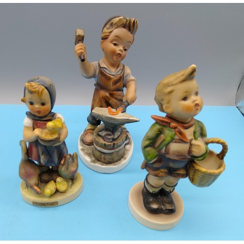 728 - Goebel Hummel Figures (4) including 12cm 'Sensitive Hunter' TMK3, 'Max and Moritz' TMK2, 'Feeding Ti... 