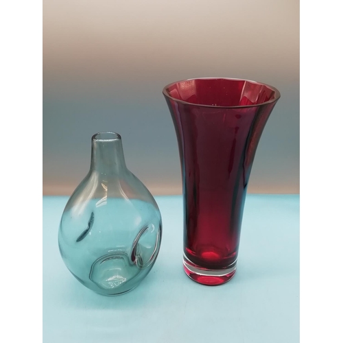 730 - 24cm Red Glass Vase, 'Dimple' Style Vase plus Royal Doulton 12cm Lady Figure 'Marie' HN 1370. Best Q... 