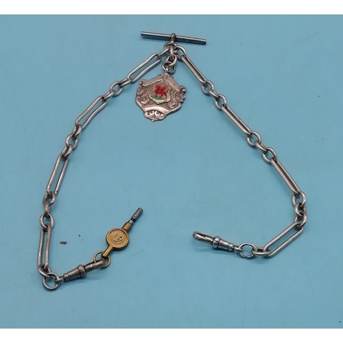11 - Silver Double Albert Chain with Metal T-Bar and Silver Fob. 45 Grams.