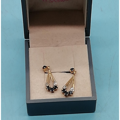 14 - 9ct Gold Diamond and Sapphire Earrings.