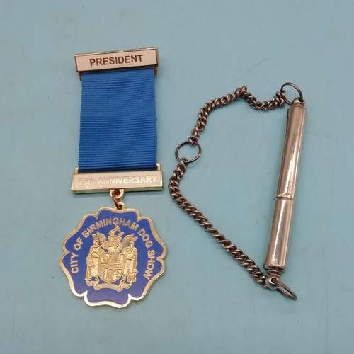 40A - Dog Whistle plus Medal of President Birmingham Dog Show 75th Anniversary.