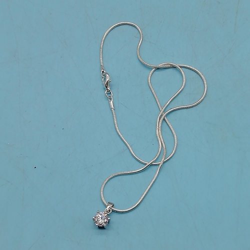 43 - Clear Solitaire Gem Pendant stamped S925 on 16