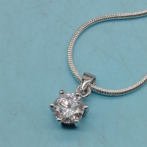43 - Clear Solitaire Gem Pendant stamped S925 on 16