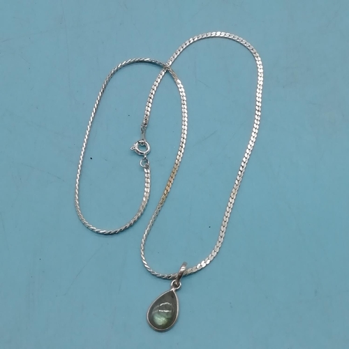 44 - 925 Silver Mounted Moonstone Pendant on 16