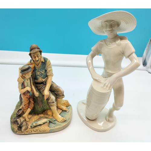 45 - Naturecraft Figure 'Grandad's Yarn' plus Another (with chip to Hat). Tallest being 25cm.