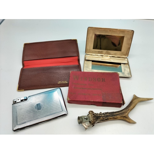 46 - Windsor Combination Case in Original Box with Pouch Cigar Case and Antler Cigar Cutter.