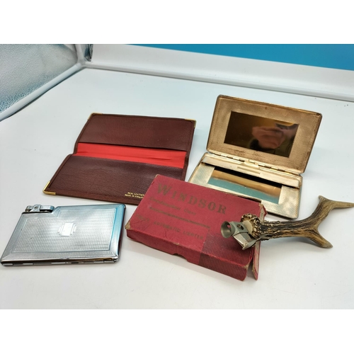 46 - Windsor Combination Case in Original Box with Pouch Cigar Case and Antler Cigar Cutter.