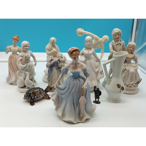 732 - Collection Of Ceramic Figures plus Wade Tortoise. Tallest being 22cm.