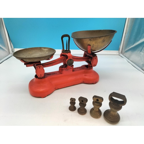 103 - Libra Scale Co, England Set of Scales with Weights. 32cm x 22cm.