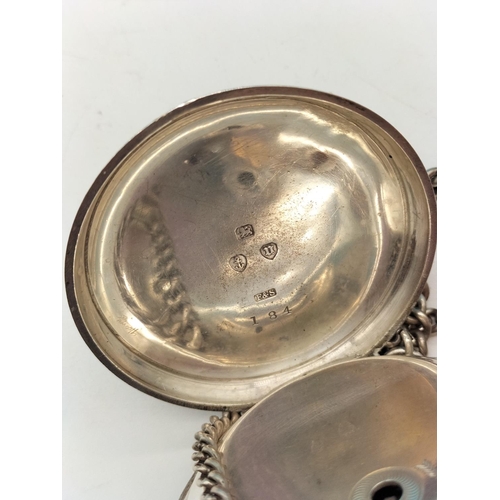 112 - A.W.W.C. Waltham Silver Cased Pocket Watch plus Silver Hallmarked Albert Chain. Requires Service