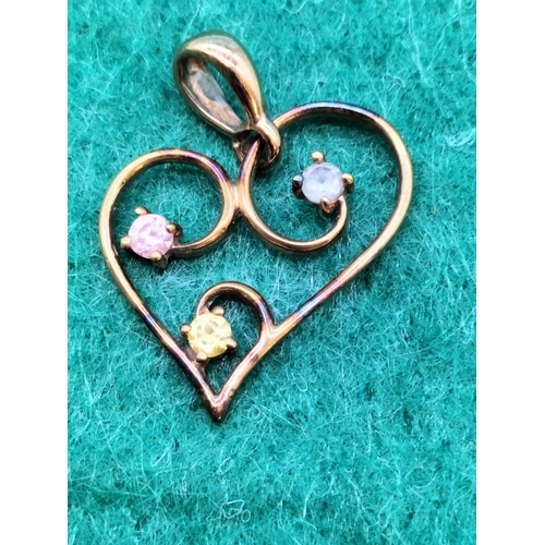 13 - 9ct Gold Multi Gem set Heart Pendant. Marked 375. 2.41 Grams.