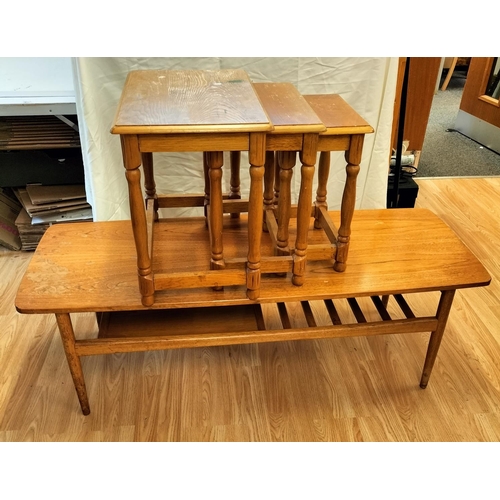 155A - Wooden Coffee Table (127cm Long, 46cm x 43cm) plus Nest of 3 Tables. This Lot is Collection Only.