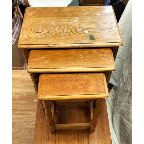 155A - Wooden Coffee Table (127cm Long, 46cm x 43cm) plus Nest of 3 Tables. This Lot is Collection Only.