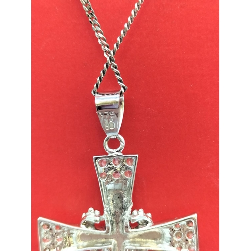 199 - 9ct White Gold Cross and Chain with Cubic Zirconia. 4.8 Grams.