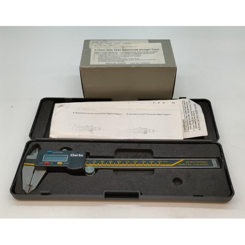 202 - Clarke Digital Vernier Calipers W/O plus a 0-10mm Dial Test Indicator.