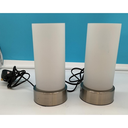 242 - 2 x White Glass Cylinder Lamps. 24cm High