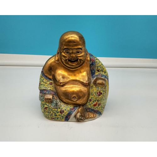 248 - Early Famille Rose 20cm High Laughing Buddha Figure. Character Mark to Base.