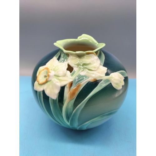 268 - Franz Porcelain Large Daffodil Vase. Approx 17cm High , 18cm Diameter.