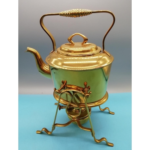 276 - Brass Spirit Kettle with Stand and Burner. 30cm High.