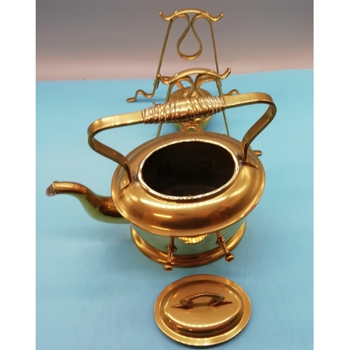 276 - Brass Spirit Kettle with Stand and Burner. 30cm High.