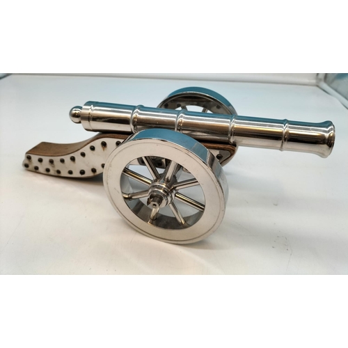 31 - Wood and Stainless Steel Cannon. 36cm Long, 12cm High.