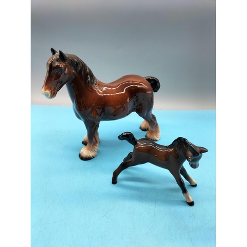 310 - Beswick Figure of a Foal plus Unmarked Horse Figure. Tallest being 14.5cm High.