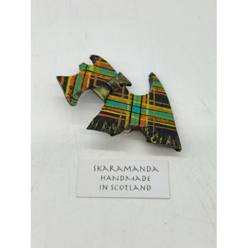 350 - Skaramanda, Scotland Scottie Dog Brooch in a Tartan Pattern.