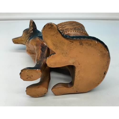 371 - German Shepherd Pottery Planter. 27cm Tall.