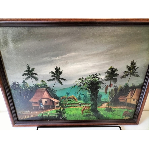 509 - Framed and Glazed Oil on Canvas Vietnam Scene by S.Rom plus Street Art Spray Paint on Board. Largest... 