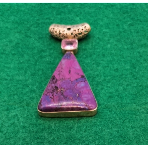 51 - 925 Silver Large Pendant set with Purple Stone. 8cm x 4cm.