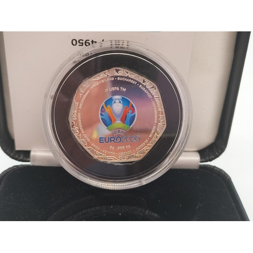 71 - Euro 2020 Silver .999 Proof Soloman Islands One Dollar Coin. Boxed with Certificate of Authenticity.