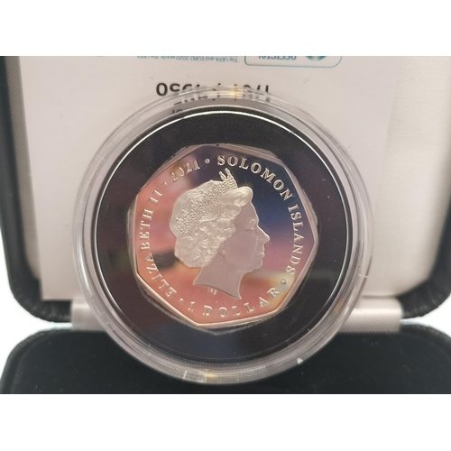 71 - Euro 2020 Silver .999 Proof Soloman Islands One Dollar Coin. Boxed with Certificate of Authenticity.