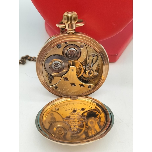 81 - Gold Plate Pocket Watch with 18ct Rolled Gold Chain. W/O. Crack to Dial.