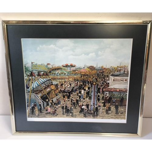 100A - Framed and Signed Tom Dodson Print 'Day at the Fair' 67cm x 58cm. Slight Water Damage.