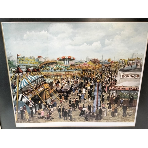 100A - Framed and Signed Tom Dodson Print 'Day at the Fair' 67cm x 58cm. Slight Water Damage.